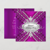 Paarse Plum Diamond Beads van Birthday Party Kaart (Voorkant / Achterkant)