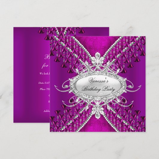 Paarse Plum Diamond Beads van Birthday Party Kaart (Voorkant / Achterkant)