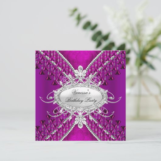 Paarse Plum Diamond Beads van Birthday Party Kaart (Staand voorkant)