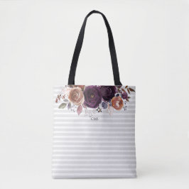 Paarse Plum en Bourgogne Bloemmonogram Tote Bag