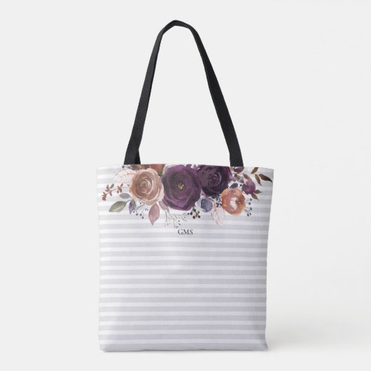 Paarse Plum en Bourgogne Bloemmonogram Tote Bag (Achterkant)