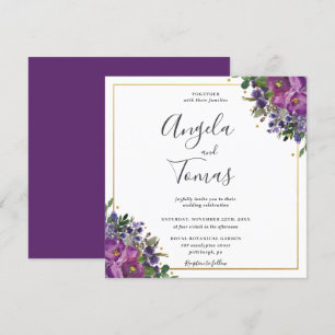 Paarse Plum Floral Greenery Wedding Gold Square Kaart