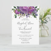 Paarse Plum Floral Greenery Wedding Kaart (Staand voorkant)
