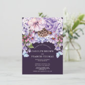 Paarse Plum Floral Waterverf Wedding Kaart (Staand voorkant)