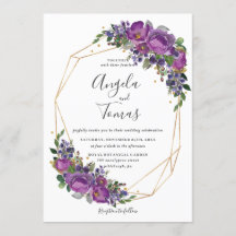 Paarse Plum Floral Wedding Geometric Gold Lijst