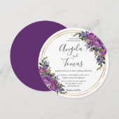 Paarse Plum Floral Wedding Gold Glitter Circle Kaart (Voorkant / Achterkant)