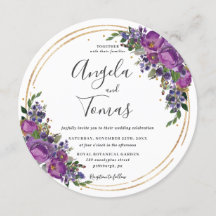 Paarse Plum Floral Wedding Gold Glitter Circle