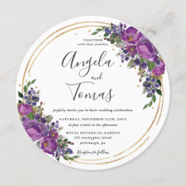 Paarse Plum Floral Wedding Gold Glitter Circle Kaart