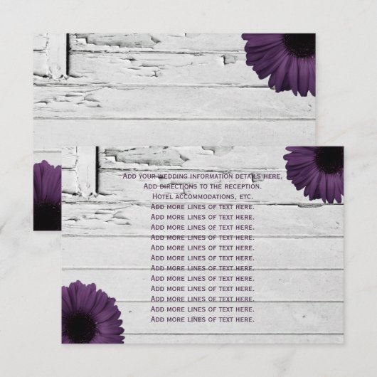Paarse Plum Gerber Daisy Wedding Information Card Informatiekaartje (Voorkant / Achterkant)