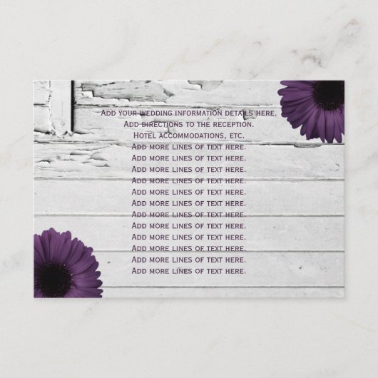 Paarse Plum Gerber Daisy Wedding Information Card Informatiekaartje (Voorkant)