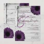 Paarse Plum Gerber Daisy Wedding Invitation Ver2 Kaart (Voorkant / Achterkant)