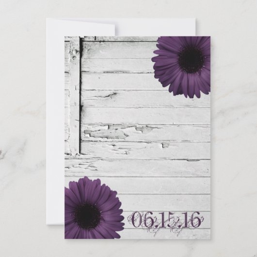 Paarse Plum Gerber Daisy Wedding Invitation Ver2 Kaart (Achterkant)