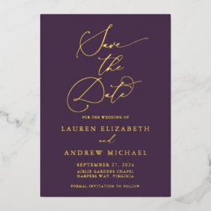 Paarse Plum Gold Foil minimalist Save the Date Folie Uitnodiging