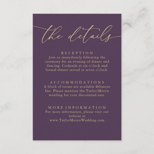 Paarse Plum Gold Foil Minimalistische Behuizing Ka Informatiekaartje (Voorkant)