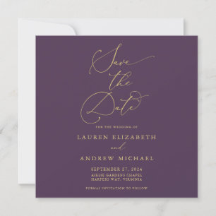 Paarse Plum Gold Minimalist Save the Date Square Kaart