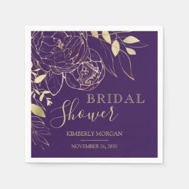 Paarse Plum & Gold Modern Floral Vrijgezellenfeest Servet