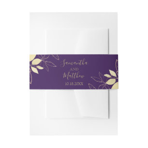 Paarse plum & Gold Modern Foliage Wedding Uitnodigingen Wikkel