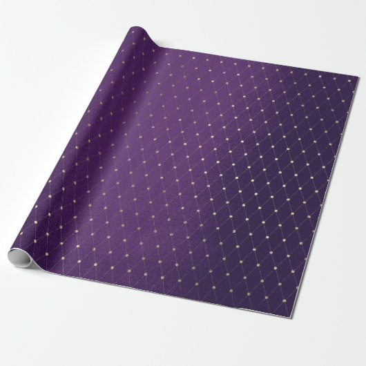 Paarse Plum Golden Net Delicate Diamond Cut Cadeaupapier (Uitgerold)