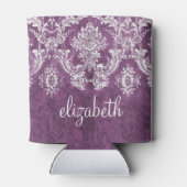 Paarse Plum Grunge Damask Patroon met naam Blikjeskoeler (Achterkant)