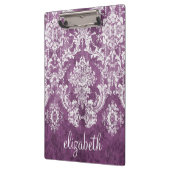 Paarse Plum Grunge Damask Patroon met naam Klembord (Links)
