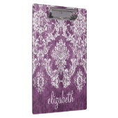 Paarse Plum Grunge Damask Patroon met naam Klembord (Rechts)