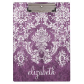Paarse Plum Grunge Damask Patroon met naam Klembord (Voorkant)
