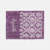 Paarse Plum Grunge Damask Patroonscriptienaam Fleece Deken (Voorkant (Horizontaal))