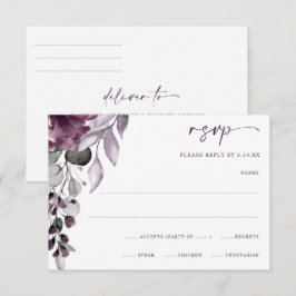 Paarse Plum Huwelijk Waterverf Bloemige Bladgroent RSVP Kaartje