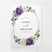 Paarse Plum Ivory Gold Floral Geometric Wedding Drieluik Aankondiging (Cover)