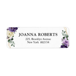 Paarse Plum Ivory Gold Floral Geometric Wedding Etiket