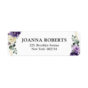 Paarse Plum Ivory Gold Floral Geometric Wedding Etiket
