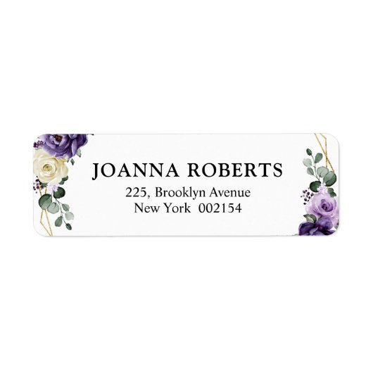 Paarse Plum Ivory Gold Floral Geometric Wedding Etiket (Voorkant)