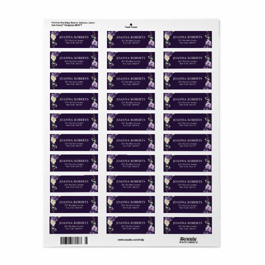 Paarse Plum Ivory Gold Floral Geometric Wedding La Etiket (Full Sheet)