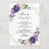 Paarse Plum Ivory Gold Floral Geometric Wedding Menu (Voorkant)