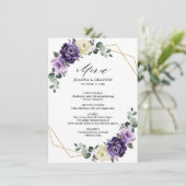 Paarse Plum Ivory Gold Floral Geometric Wedding Menu (Staand voorkant)