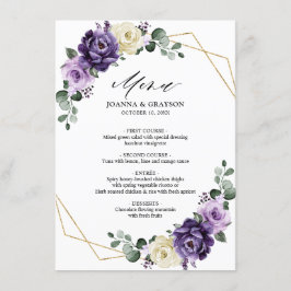 Paarse Plum Ivory Gold Floral Geometric Wedding Menu
