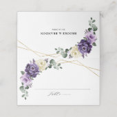Paarse Plum Ivory Gold Floral Geometric Wedding Plaatskaartje (Buitenkant ongevouwen)