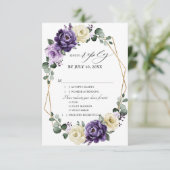 Paarse Plum Ivory Gold Floral Geometric Wedding RSVP Kaartje (Staand voorkant)