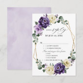 Paarse Plum Ivory Gold Floral Geometric Wedding RSVP Kaartje (Voorkant / Achterkant)