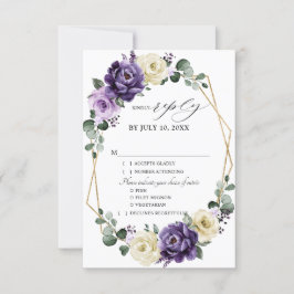 Paarse Plum Ivory Gold Floral Geometric Wedding RSVP Kaartje