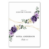 Paarse Plum Ivory Gold Gast Naam Plaats Kaart (Voorkant)