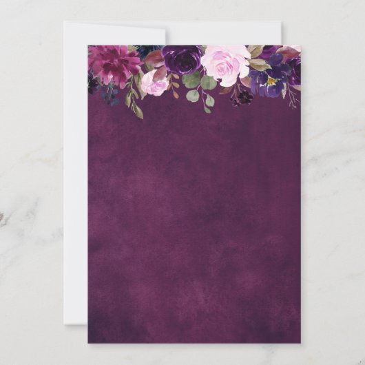 Paarse Plum Lavender Eggplant Floral Chic Wedding Kaart (Achterkant)