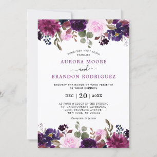 Paarse Plum Lavender Eggplant Floral Chic Wedding Kaart