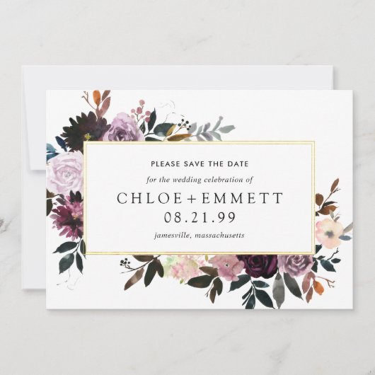 Paarse Plum Mauve Pink Floral Save the Date Card (Voorkant)