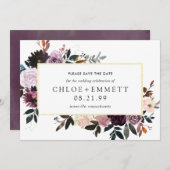 Paarse Plum Mauve Pink Floral Save the Date Card (Voorkant / Achterkant)