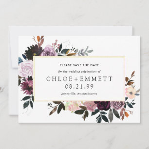 Paarse Plum Mauve Pink Floral Save the Date Card