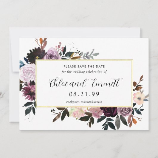 Paarse Plum Mauve Pink Floral Save the Date Card (Voorkant)