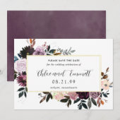 Paarse Plum Mauve Pink Floral Save the Date Card (Voorkant / Achterkant)