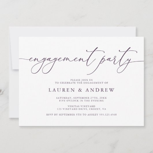 Paarse Plum Minimalist Engagement Party Kaart (Voorkant)