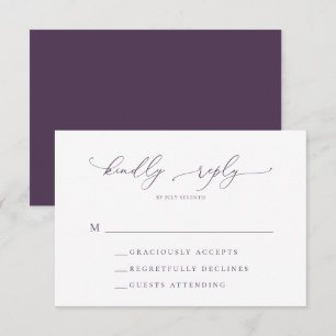 Paarse Plum Minimalist Modern Wedding RSVP Kaart
